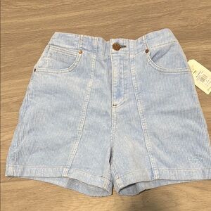 Corduroy Blue Jean Shorts High Waist Cuffed Hem